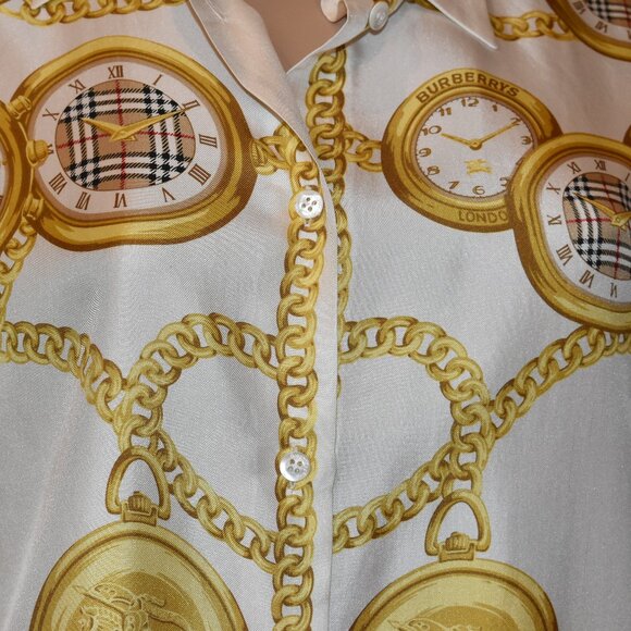 Vintage Long-sleeved, Burberrys Printed Silk Shirt US M- NWOT - Picture 2 of 12